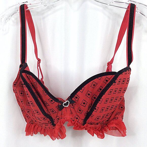 Paramour by Felina Women's Balconette Bra 34DD Red Black Ruffle Sexy Valentine's - Picture 1 of 8